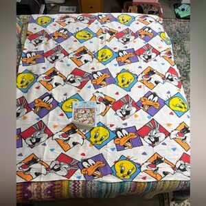 NWT Vintage Warner Bros. Looney Tunes Vibrant Cartoon Blanket Full/Twin Size Bed